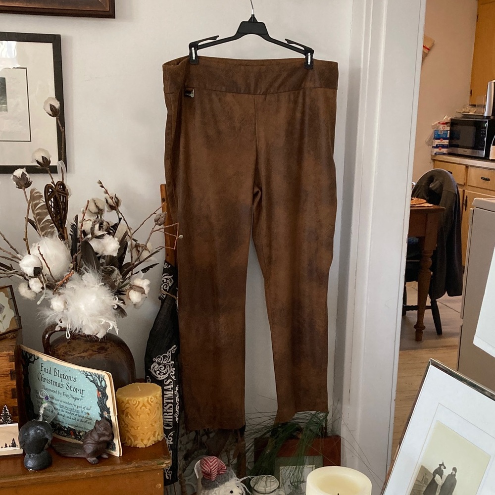 LISETTE Brown Vegan Suede Textured Pants